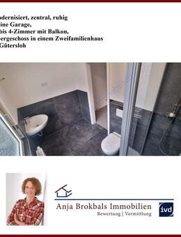 Modernisiert, zentral, ruhig, kl. Garage, 3- bis 4-Zimmer mit Balkon, Obergeschoss in einem Zweifamilienhaus - Gütersloh
