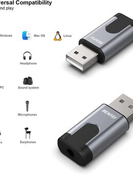 USB Typ A, externe Soundkarte BENFEI 2 in 1, USB auf 3,5 mm Klinkenbuchse, 4poliger TRRS Ausgang für Kopfhörer, Mikrofon am Desktop PC, Notebook, Laptop, PS4, Raspberry unter Windows, MacOS, Linux - Fürth