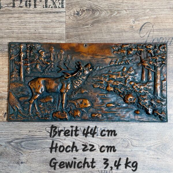 Gussbild Relief, Jagdmotiv, röhrender Hirsch . 3,4 kg , Wandbild - Hannover Buchholz-Kleefeld