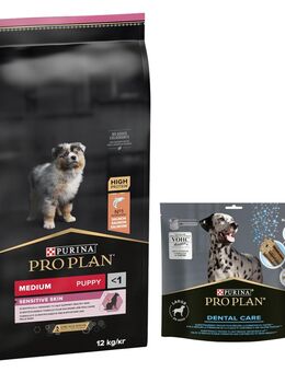 12 kg PURINA PRO PLAN + 426 g Dental Care Snack für große Hunde gratis! - Medium Puppy Sensitive Skin