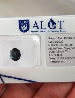 1,35 ct -Top Tricolor Saphir Unbehandelt ,Augenrein *ALGT Zertifikat - Neubrandenburg