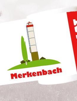 Merkenbach-Tasse mit Wasserturm, Logo, 2er-Set - Herborn-Merkenbach, Kaffebecher mit dem Wasserturm auf dem Katzenstein - Herborn Zentrum