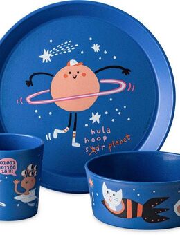 KOZIOL Kindergeschirr-Set Kleiner Teller + Schale + Becher CONNECT SPACE (3-tlg), 1 Personen, Kunststoff, 100% melaminfrei & recycelbar, CO² neutral in Deutschland produziert!