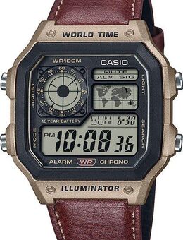CASIO TIMELESS COLLECTION Chronograph AE-1200WHL-5AVEF, Quarzuhr, Armbanduhr, Herrenuhr, Lederarmband, Digitaluhr