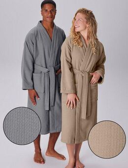 my home Unisex-Bademantel Merida, Waffelpiqué, Premium Qualität, 500 g/m², Morgenmantel, Langform, Frottier, Kimono-Kragen, Gürtel, Hotelbademantel, dicke Qualität, S-2XL, auch ideal für Sauna & Spa