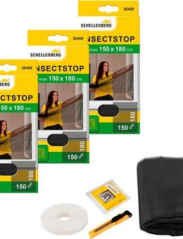 SCHELLENBERG Fliegengitter-Gewebe Insektenschutz und Mückenschutz für Fenster ohne bohren, (Set, 3-St), inkl. Befestigungsband, 150 x 180 cm, anthrazit und weiß