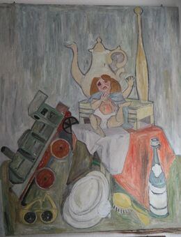 Gemälde von Franziskus Dellgruen 1901 - 1984 Berlin , Kinderzimmer , signiert ,130cm x 109cm ,zum restaurieren - Görlitz