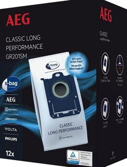 AEG Staubsaugerbeutel GR201SM (12 Staubbeutel), passend für AEG, 3l Füllmenge, 3D Seitenfaltung