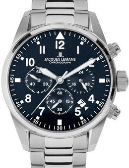 Jacques Lemans Chronograph Barcelona, Quarzuhr, Armbanduhr, Herrenuhr, Edelstahlarmband,bis 10 bar wasserd.