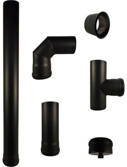 Color Emajl Ofenrohr Heathus Pellet-Rauchrohr-Set SW, (Set, 6-tlg), Bogen, 80 mm, 90 °, für Pelletöfen, 100 cm, schwarz