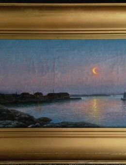 Ölgemälde JOHAN BOSTRÖM, Mondlandschaft mit Fischerboot und Häusern um 1917!! - Berlin