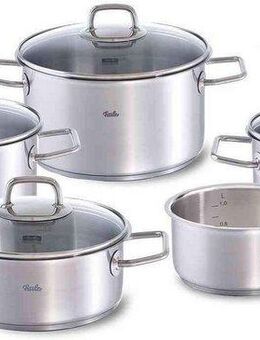 Fissler Topf-Set Viseo, Edelstahl 18/10 (9-tlg., je 1 Kochtopf 16/20/24 cm, 1 Stielkasserolle 16 cm, 1 Bratentopf 20 cm), Made in Germany,Induktionsgeeignet