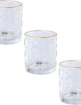 Creativ deco Windlicht Weihnachtsdeko (3 St), klares Glas mit Stern-Struktur