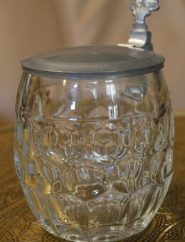 Bierkrug aus Glas mit Zinndeckel , im Deckel Monogramm V. D. , vor 1945 , K330 - Görlitz