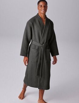 my home Unisex-Bademantel Inga, ideal für Sauna & Spa, Hotelbademantel, Morgenmantel, Midilänge, Baumwolle, Kimono-Kragen, Gürtel, Waffelpiqué, kleines Packmaß, Taschen, Damen & Herren, S-3XL