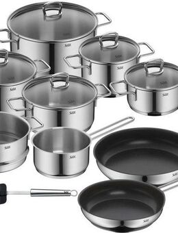 Silit Topf-Set Alicante Induktion 10-teilig, Kochtopfset Induktion mit Glasdeckel, Cromargan® Edelstahl Rostfrei 18/10 (Set, 10-tlg., Fleischtopf 16/20/24, Bratentopf 16/20, Kasserolle 16, Pfanne 24/28), Induktions Töpfe Set unbeschichtet, für alle...