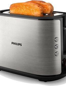 Philips Toaster HD2650/90, 2 kurze Schlitze, für 2 Scheiben, 950 W, integrierter Brötchenaufsatz und 8 Bräunungsstufen, edelstahl