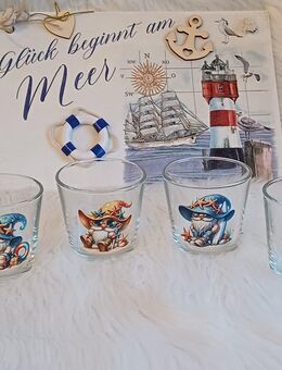 Glas Windlicht Gnom Wichtel am Strand Maritime Deko - Rheinbach