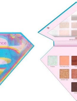 Essence Lidschatten-Palette Superman eyeshadow palette, Hochpigmentiert mit matten, schimmernden und metallischen Texturen.