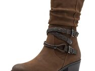 MARCO TOZZI Cowboy Stiefelette, Blockabsatz, Kurzstiefel, Westernstiefelette mit Flecht-Zierriemchen