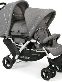 CHIC4BABY Geschwisterwagen Duo, Melange grau, mit feststellbaren Doppelschwenk-Vorderrädern
