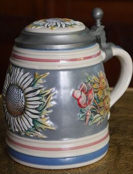 Bierkrug mir Deckel , Gerz , Silberdistel ,limitiert, 1990/91 , Keramik - Görlitz