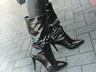 Gr. 37-38, sexy High Heels Kurz- Stiefel, Stiletto, Kunstleder schwarz - Bruchköbel