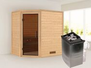 Karibu Sauna Svea (Eckeinstieg), BxTxH: 1960 x 1460 x 1980 cm, 38 mm, inklusive Ofenschutzgitter und Tür