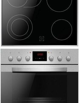 Amica Elektro-Herd-Set EHC 12816 E, Glaskeramik-Kochfeld mit anpassbarer Fläche für große Töpfe und Bräter