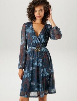 Aniston CASUAL Blusenkleid mit dekorativer Brosche am fixiertem Bindegürtel