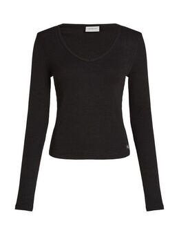Calvin Klein Jeans Langarmshirt WOVEN LABEL RIB V-NECK LS mit Logopatch