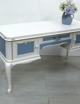 Chippendale Sideboard Anrichte, Frisiertisch, Weiß + Taubenblau, Antik Stil - Sinzig