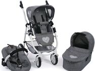 CHIC2000 Kombi-Puppenwagen Emotion All In 3in1, Jeans Grey, inkl. Babywanne, Babyschale und Sportwagenaufsatz