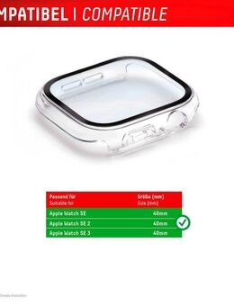 Displex Displayschutzglas Smartwatch Glass All-In-One Protector Full Body für Apple Watch SE 2 40 mm, Apple Watch SE 3 40 mm, Apple Watch SE 40 mm, Displayschutzfolie, Schutzfolie, Bildschirmschutz, kratz- & stoßfest
