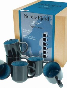 CreaTable Becher Nordic Fjord, Steinzeug, Kaffeebecher, Tassen Set, 6-teilig, 285 ml