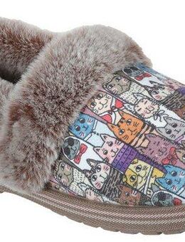 Skechers TOO COZY CHIC CAT Pantoffel Hausschuh mit witzigem Katzenprint