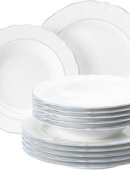 Seltmann Weiden Tafelservice Tafelservice 12-teilig Sonate Blue Lines, Teller, Suppenteller (12-tlg), 6 Personen, Porzellan, Speiseeller, Suppenteller, weiß, blau