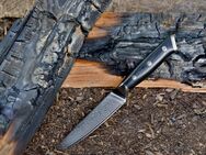 Allzweckmesser aus Damaststahl | 12,5 cm Messerklinge | Damastmesser | Küchenmesser | Handgefertigt - rasiermesserscharf | G10 - Messergriff - Sinsheim