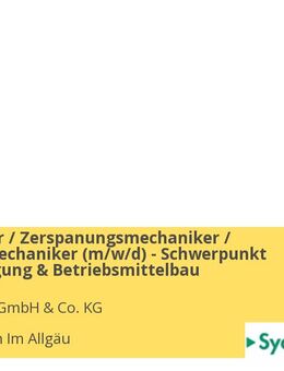 CNC-Dreher / Zerspanungsmechaniker / Industriemechaniker (m/w/d) - Schwerpunkt Einzelfertigung & Betriebsmittelbau - Leutkirch (Allgäu)