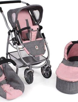 CHIC2000 Kombi-Puppenwagen Emotion All In 3in1, Grau-Rosa, inkl. Babywanne, Babyschale und Sportwagenaufsatz
