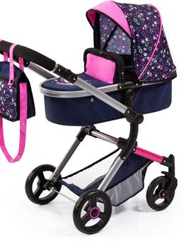 Bayer Kombi-Puppenwagen Vario, Blau/Pink/Herzchen, inkl. Wickeltasche
