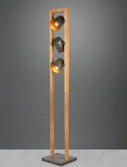 TRIO Leuchten Stehlampe Bell, Leuchtmittel wechselbar, ohne Leuchtmittel, Warmweiß, 3-flammig mit Schirmen in Glocken-Optik, Holz-Nickel-Antik Kombination