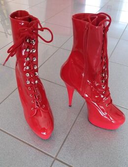 Pleaser USA Plateau-Stiefeletten Delight-1020 Lack rot, Gr.45/14M - Kassel