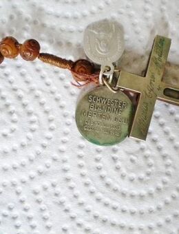 Kreuz-Anhänger-Rosenkranz,Lourdes,im Leder-Mäppchen,1974 - Linnich
