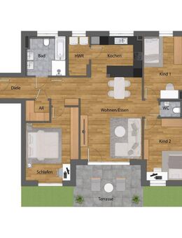 Preislich attraktive 4-Zimmerwohnung mit großer Terrasse und Garten - Tettnang