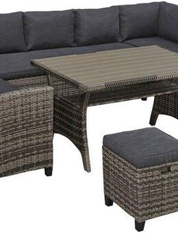KONIFERA Gartenlounge-Set Rotterdam, (Set, 20-tlg., 3x 3er Sofa, 2x Hocker, 1x Tisch 120x82x67cm, inkl. Auflagen), Polyrattan, Stahl, Tischplatte aus Nonwood