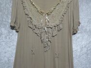 Bluse Top Shirt beige chic mit Spitze Perlen Pailletten Gr. 40 - Rödermark