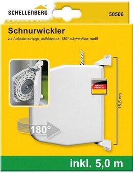 SCHELLENBERG Aufputz-Gurtwickler Rollladen-Schnurrwickler aufklappbar zum aufschrauben, 180° schwenkbar, inkl. Schnur, 5 m