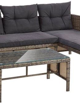 KONIFERA Gartenlounge-Set Cádiz, (Set, 7-tlg., 1x Eckbank, 1x Tisch 80x45x37cm, inkl. Auflagen, Stahl, Polyrattan), Tischplatte aus Sicherheitsglas, Balkonset, 3 Personen