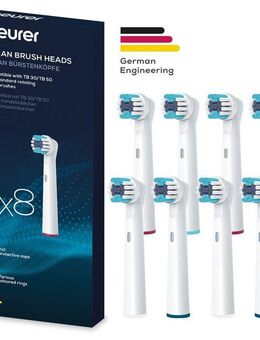 BEURER Aufsteckbürsten TB 30/50 Bürstenköpfe Clean, für elektrische Zahnbürsten, Mit 2 Borstenlängen, Schutzkappe & farbigen Unterscheidungsringen